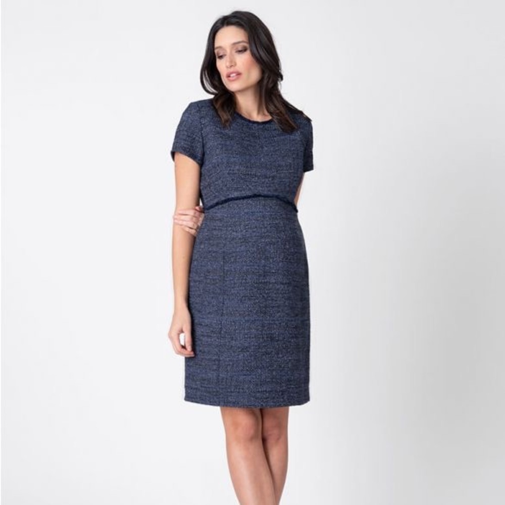 Seraphine navy blue tweed maternity dress